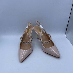 FSJ nude pointy toe slingback rhinestone heels pumps shoes